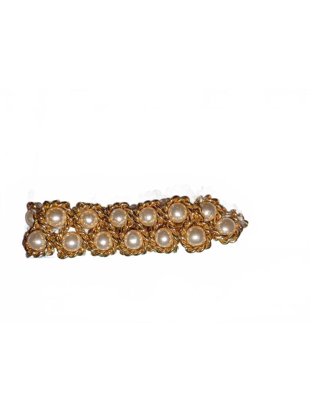 Vintage Napier Gold Tone Faux Pearl Link Bracelet